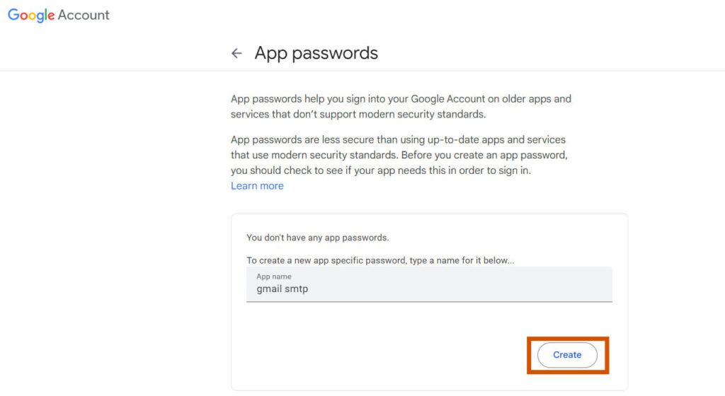 create app passwords