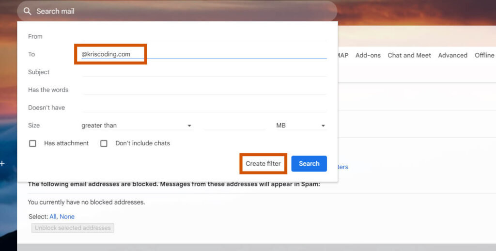 create gmail email filter