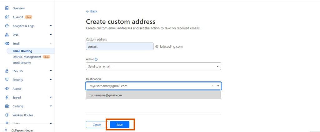 create custom email in cloudflare