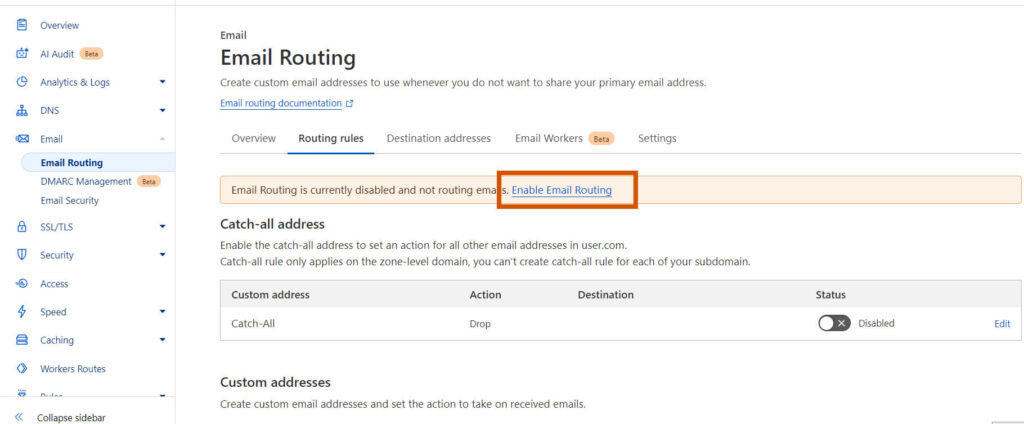 enable email routing in cloudflare